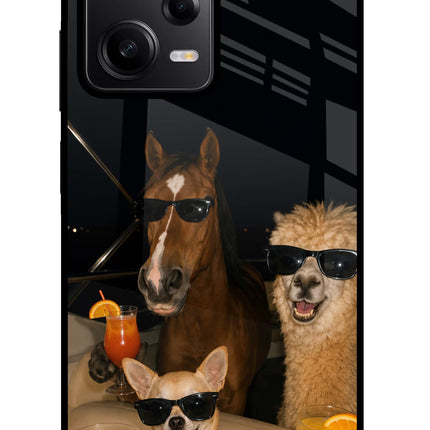 Party Squad Poco X5 5G Glass Case Back Cover by Casekaro