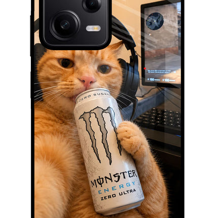 Gamer Cat Energy Poco X5 5G Glass Case Back Cover by Casekaro