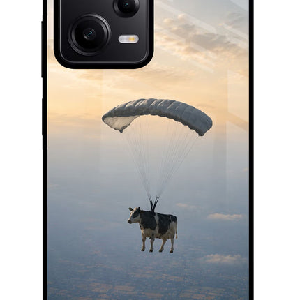 Skydiving Cow Poco X5 5G Glass Case Back Cover by Casekaro