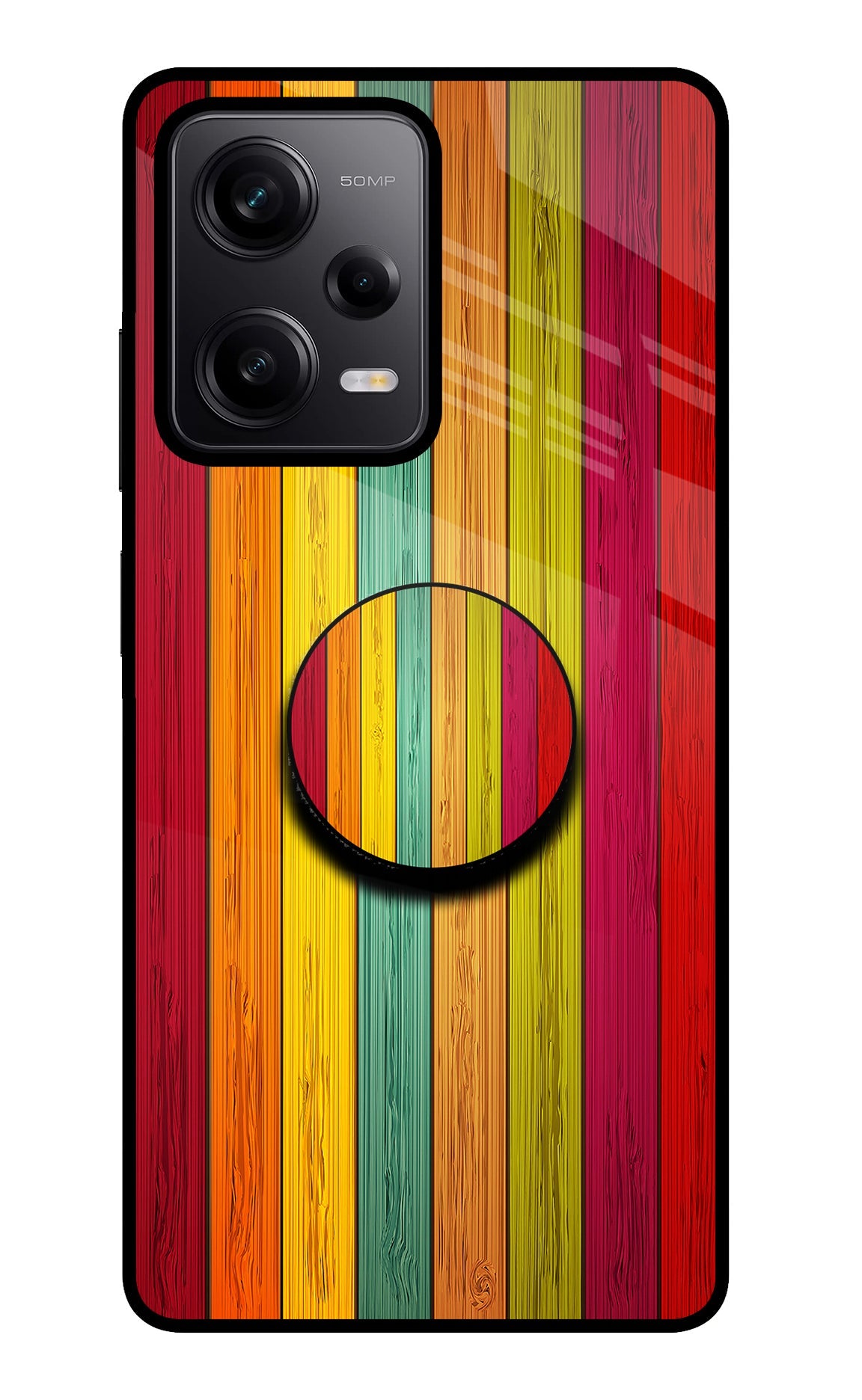 Multicolor Wooden Poco X5 5G Glass Case