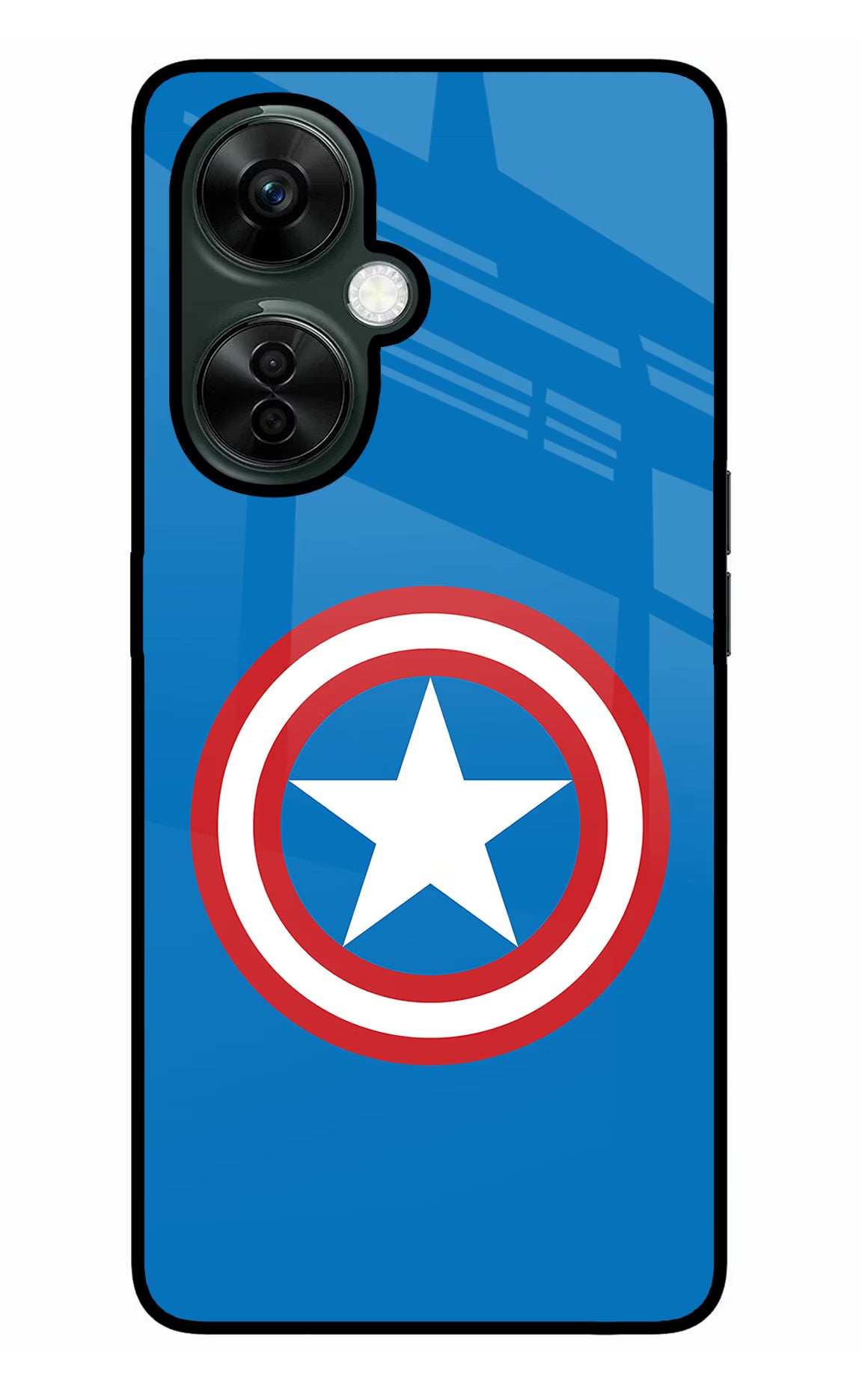 Captain America Logo OnePlus Nord CE 3 Lite 5G Glass Case Back Cover by Casekaro