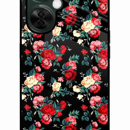 Rose Pattern OnePlus Nord CE 3 Lite 5G Glass Case Back Cover by Casekaro