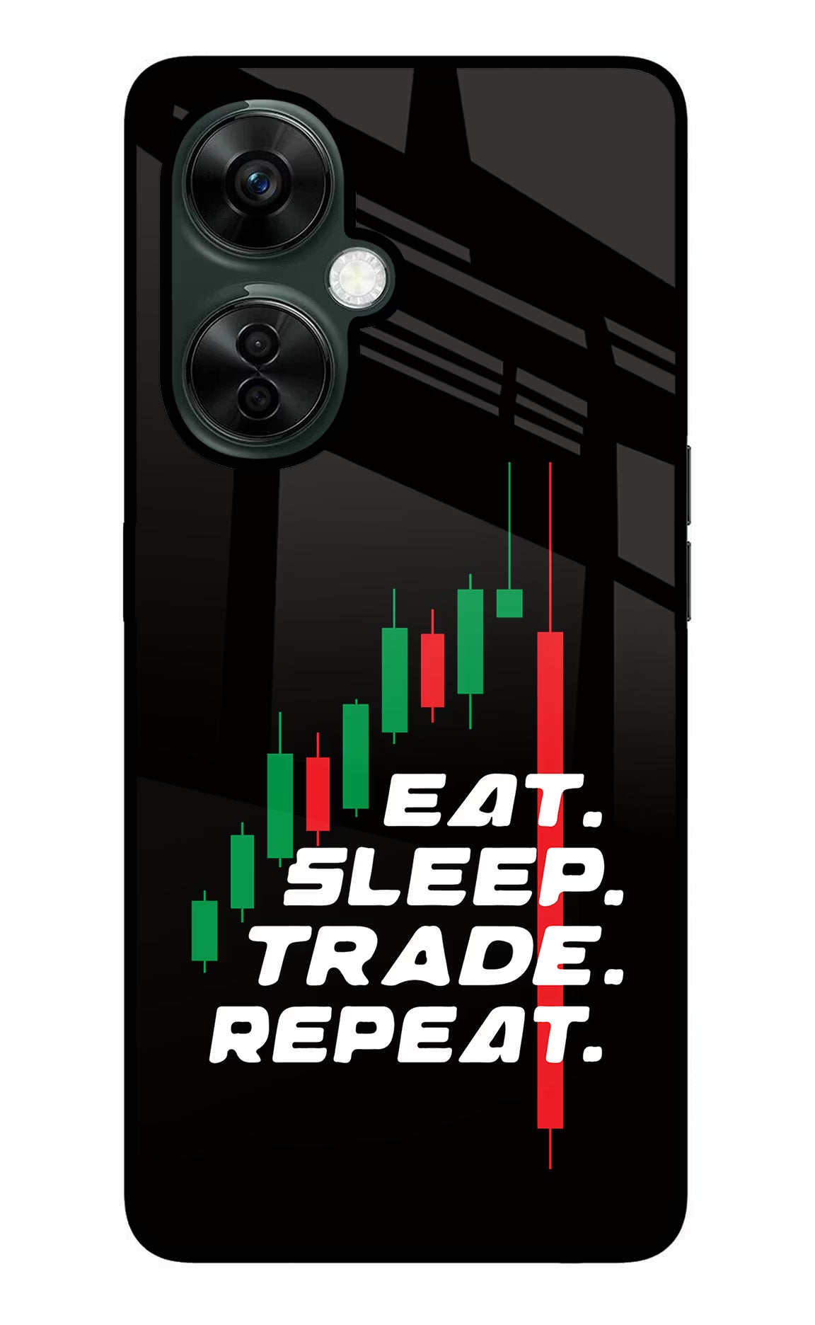 Eat Sleep Trade Repeat OnePlus Nord CE 3 Lite 5G Glass Case Back Cover by Casekaro
