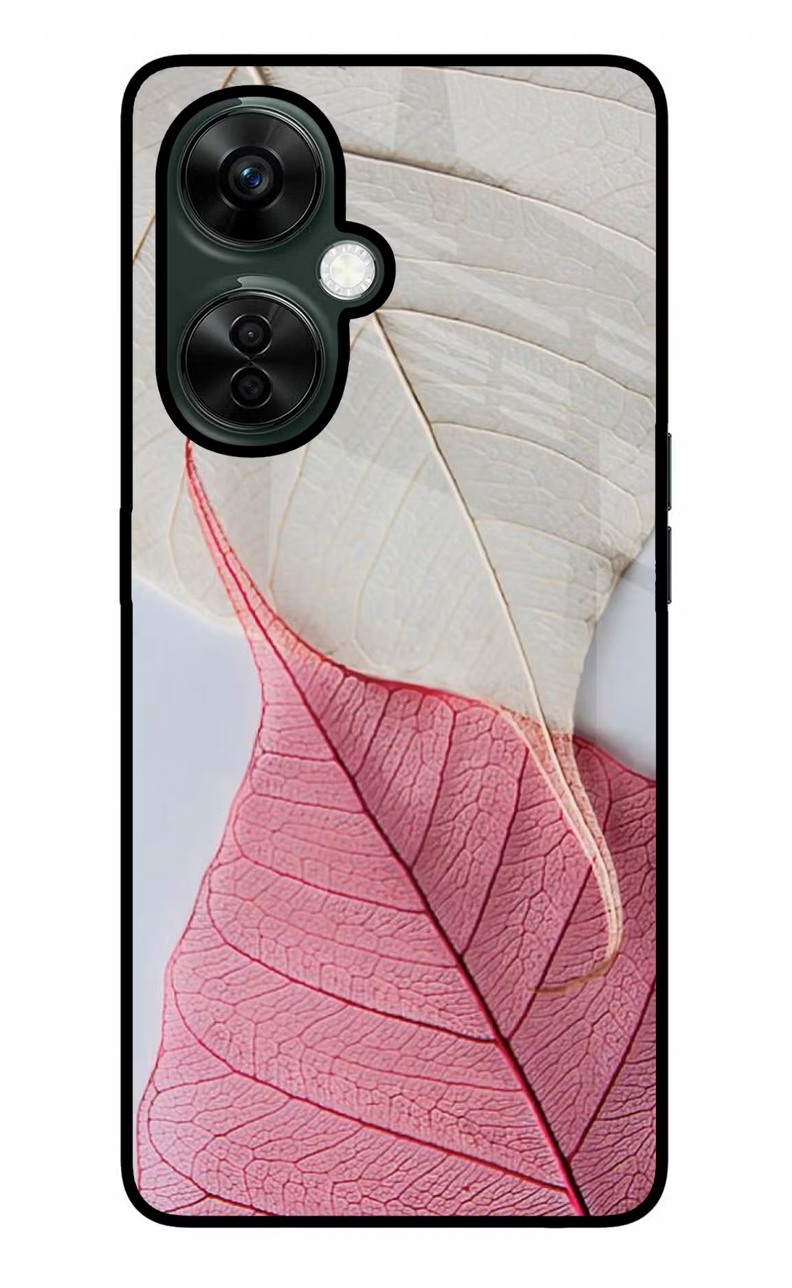 White Pink Leaf OnePlus Nord CE 3 Lite 5G Glass Case Back Cover by Casekaro