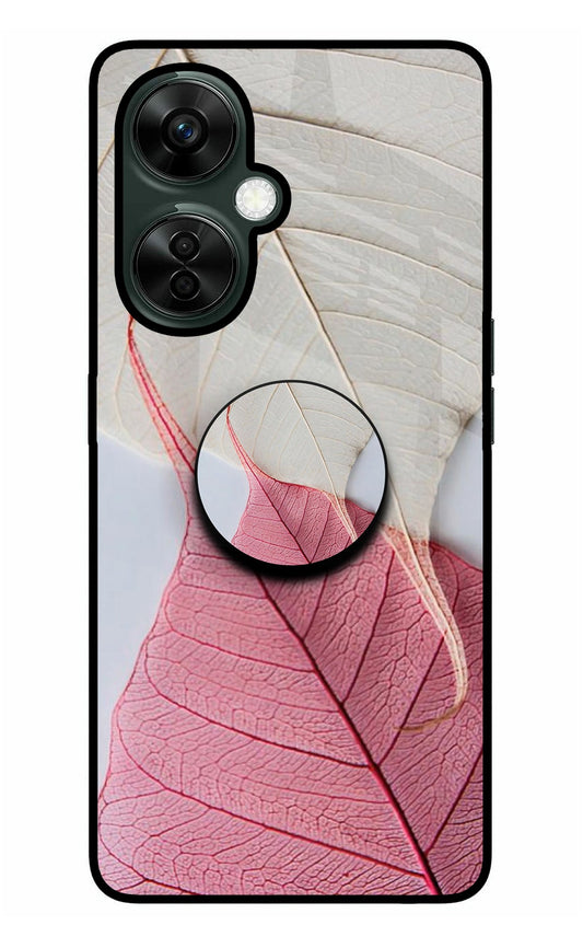 White Pink Leaf OnePlus Nord CE 3 Lite 5G Glass Case