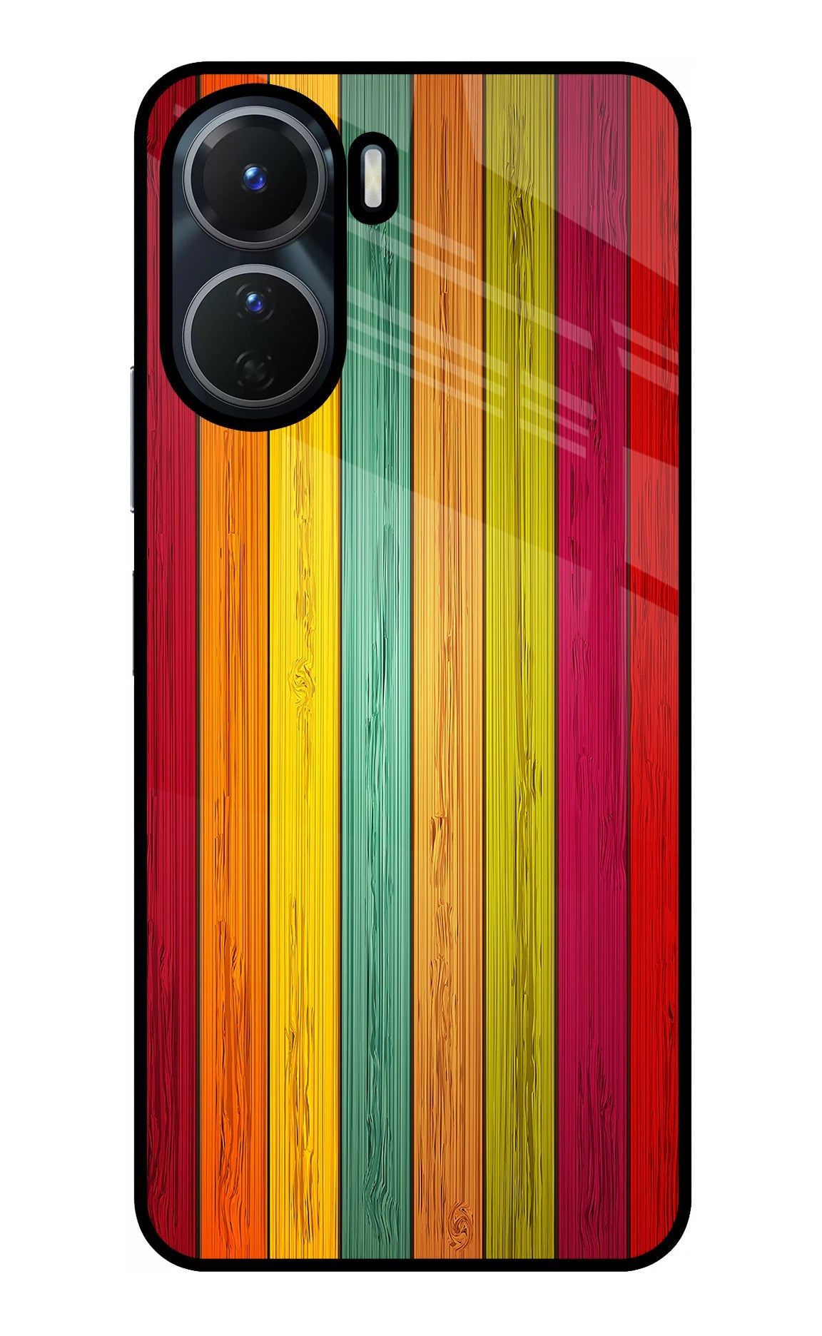 Multicolor Wooden Vivo Y56 5G Glass Case