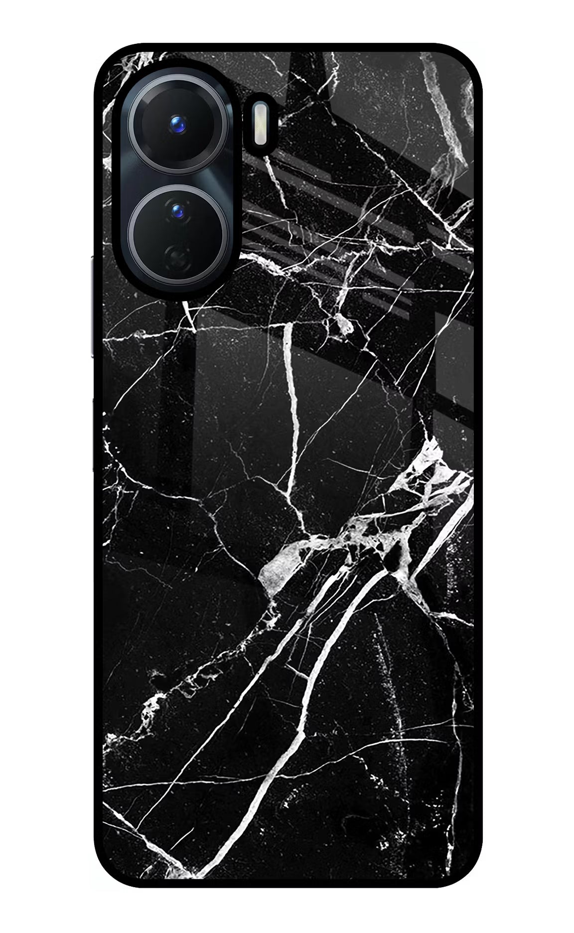Black Marble Pattern Vivo Y56 5G Glass Case Back Cover by Casekaro
