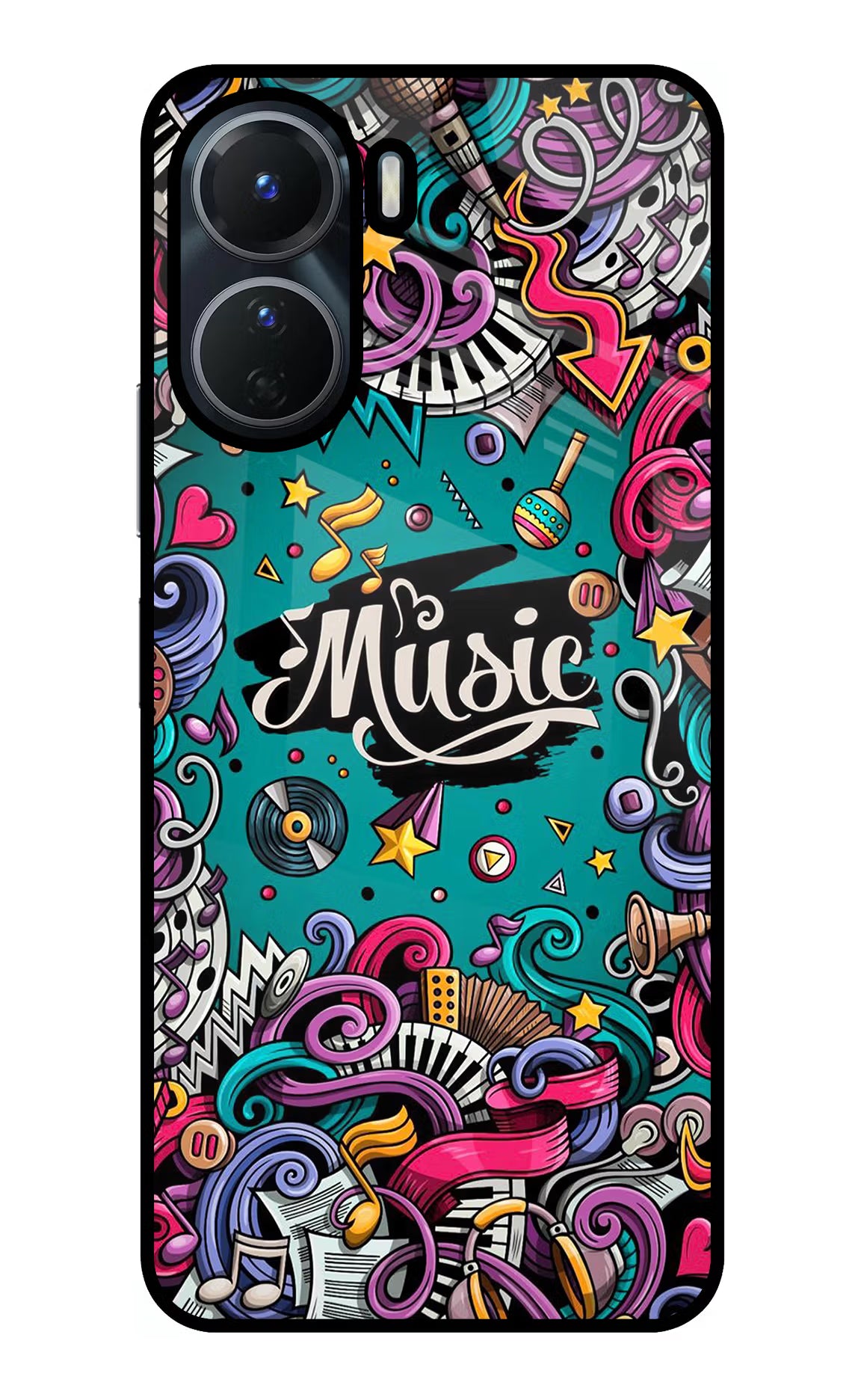 Music Graffiti Vivo Y56 5G Glass Case Back Cover by Casekaro