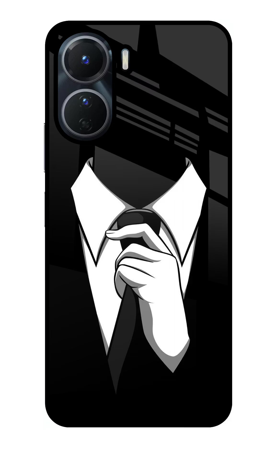 Black Tie Vivo Y56 5G Glass Case Back Cover by Casekaro