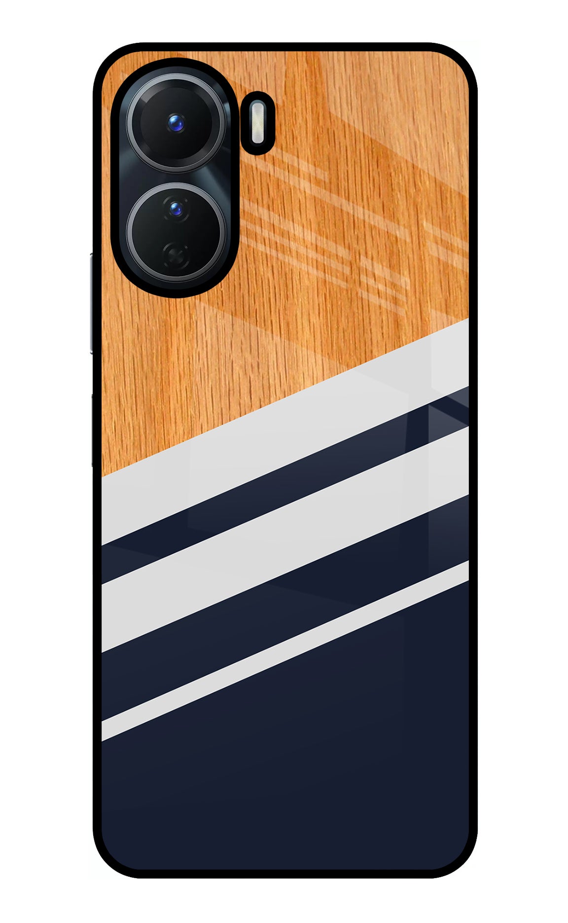 Blue and white wooden Vivo Y56 5G Glass Case