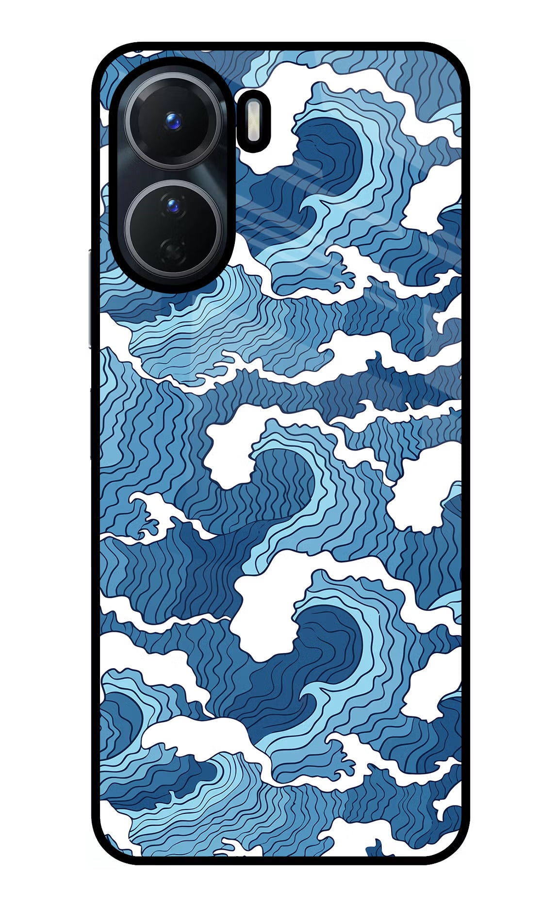 Blue Waves Vivo Y56 5G Glass Case Back Cover by Casekaro