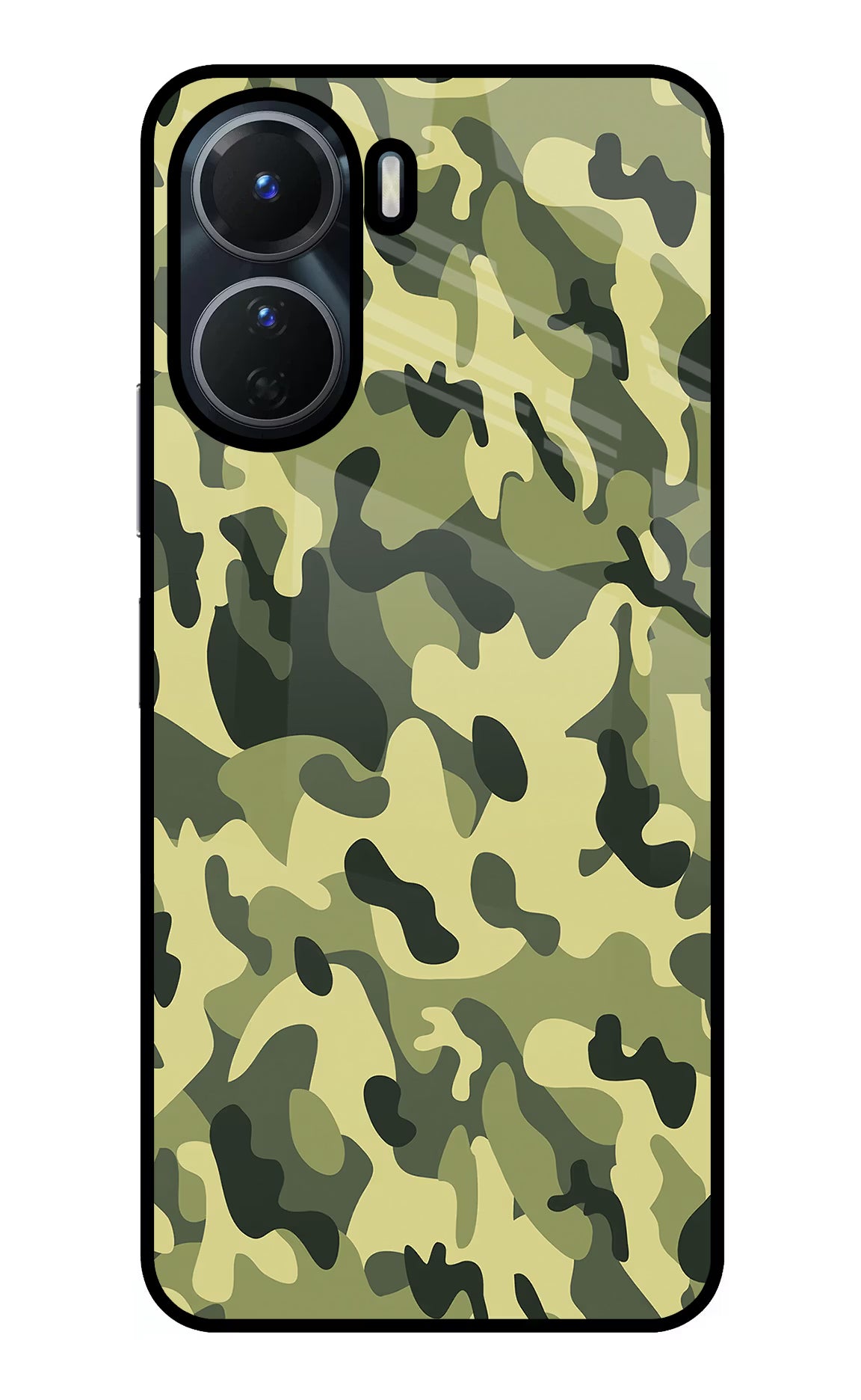 Camouflage Vivo Y56 5G Glass Case Back Cover by Casekaro