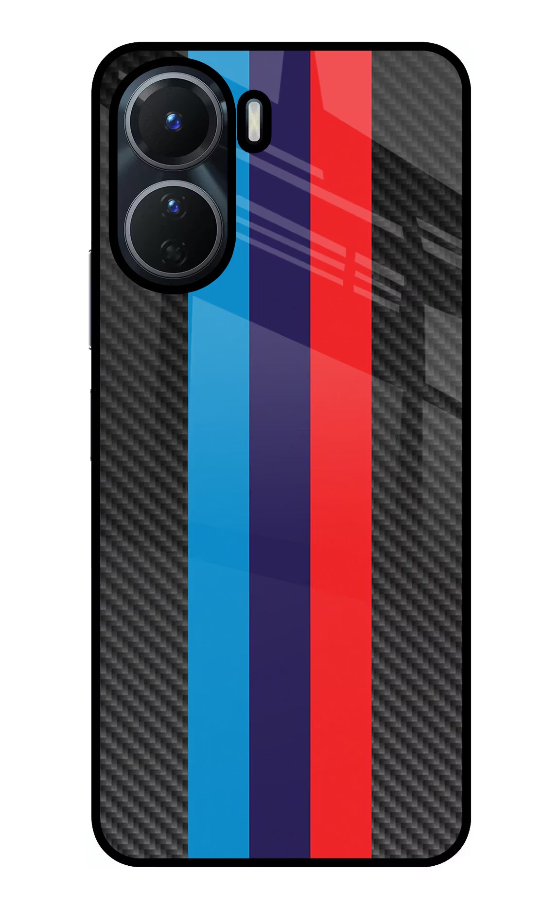 BMW Stripes Pattern Vivo Y56 5G Glass Case Back Cover by Casekaro