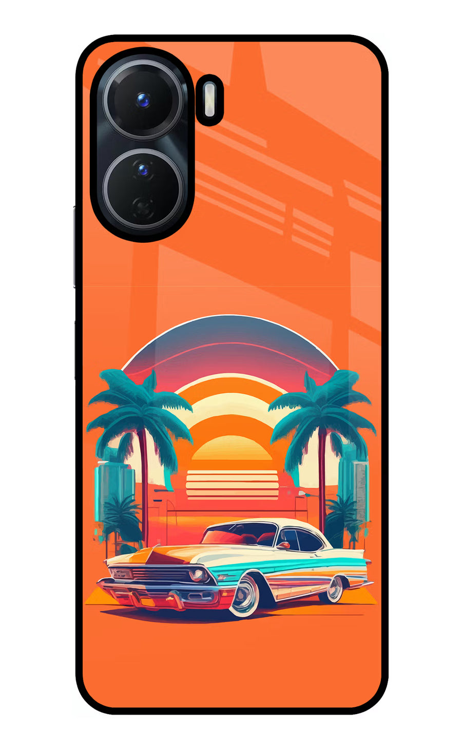 Palm Drive 80s Vivo Y56 5G Back Cover, Glass case