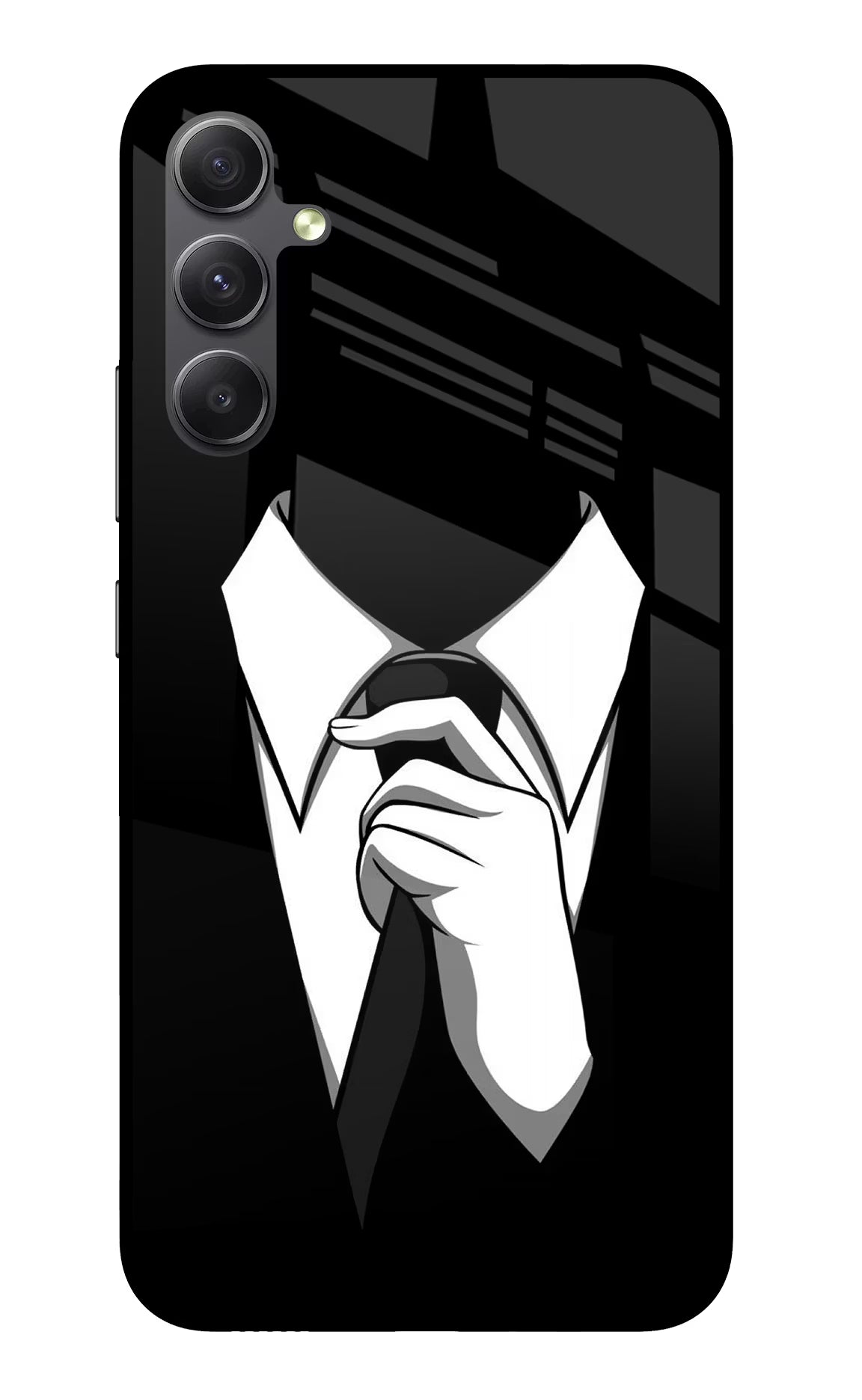 Black Tie Samsung A34 5G Glass Case Back Cover by Casekaro