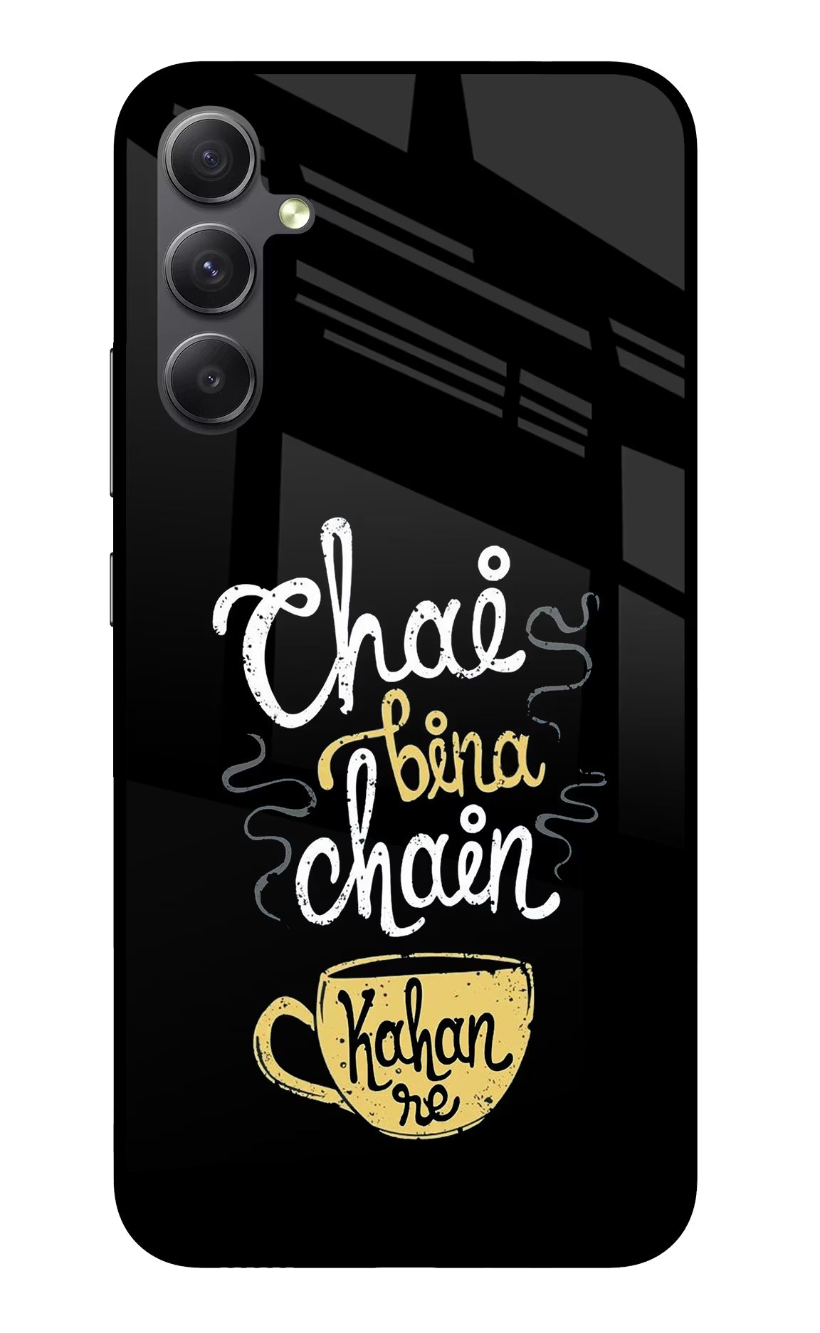 Chai Bina Chain Kaha Re Samsung A34 5G Glass Case Back Cover by Casekaro