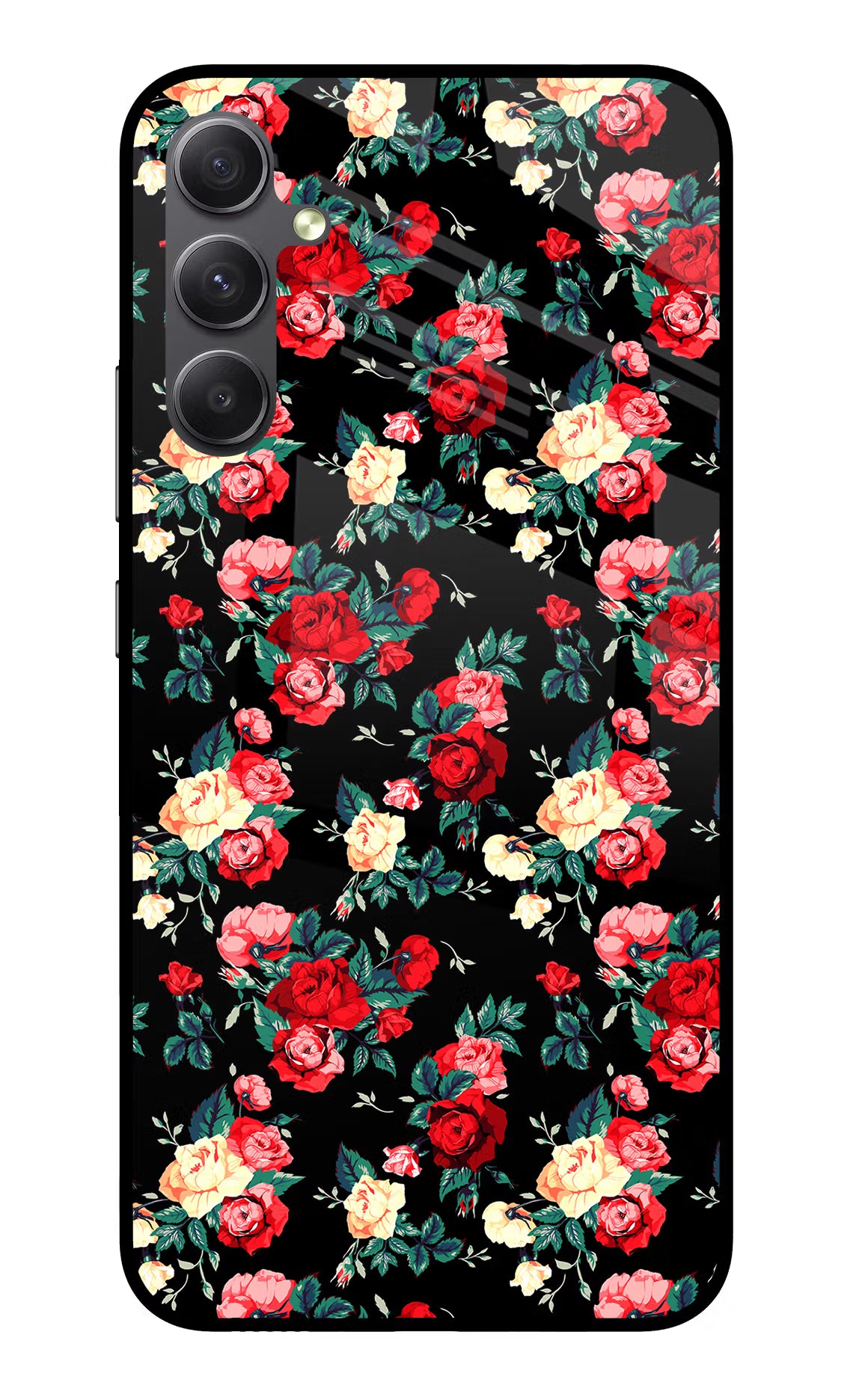 Rose Pattern Samsung A34 5G Glass Case Back Cover by Casekaro