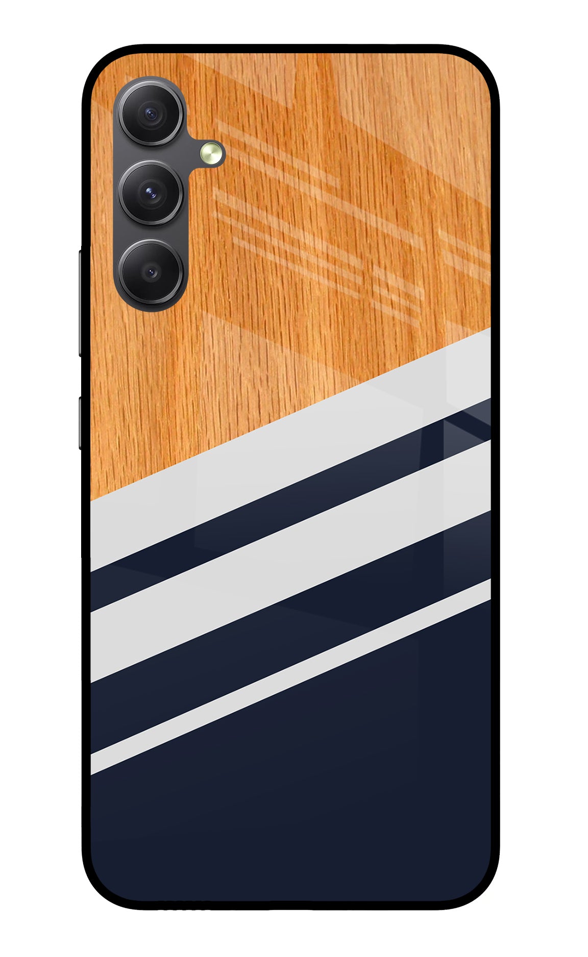 Blue and white wooden Samsung A34 5G Glass Case