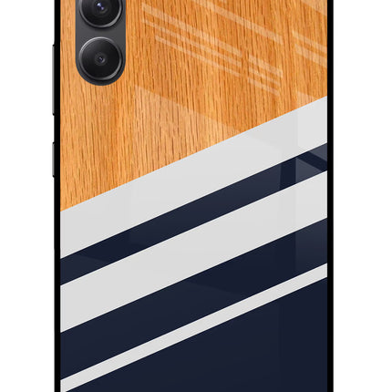 Blue and white wooden Samsung A34 5G Glass Case