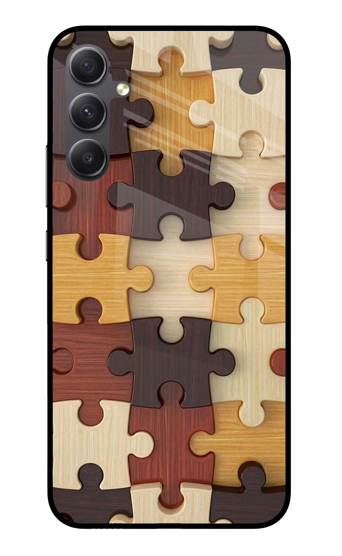 Wooden Puzzle Samsung A34 5G Glass Case Back Cover by Casekaro