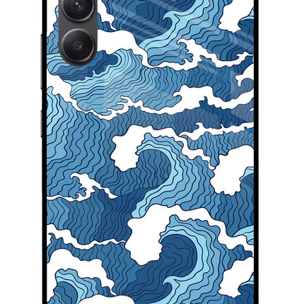 Blue Waves Samsung A34 5G Glass Case Back Cover by Casekaro