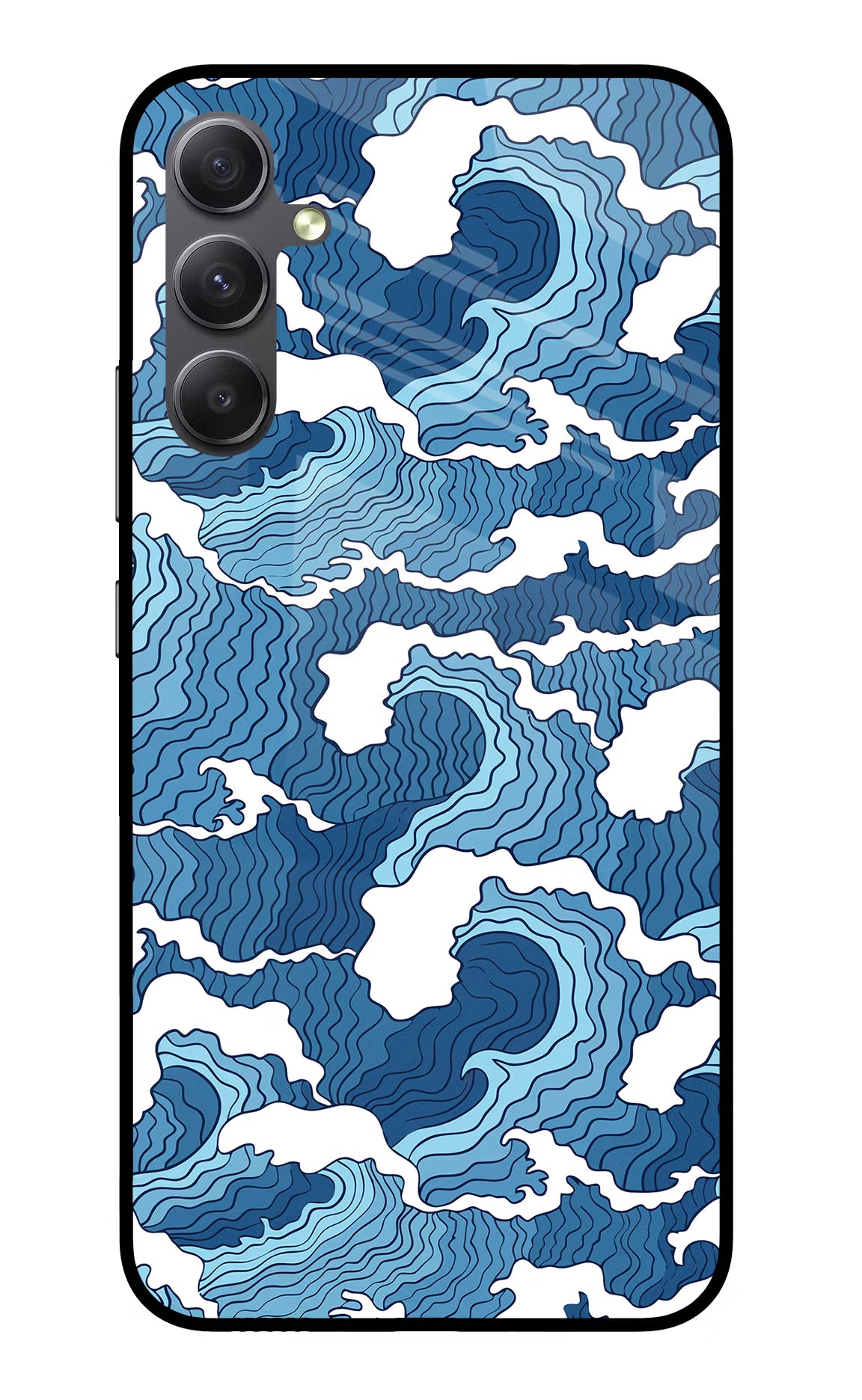 Blue Waves Samsung A34 5G Glass Case Back Cover by Casekaro