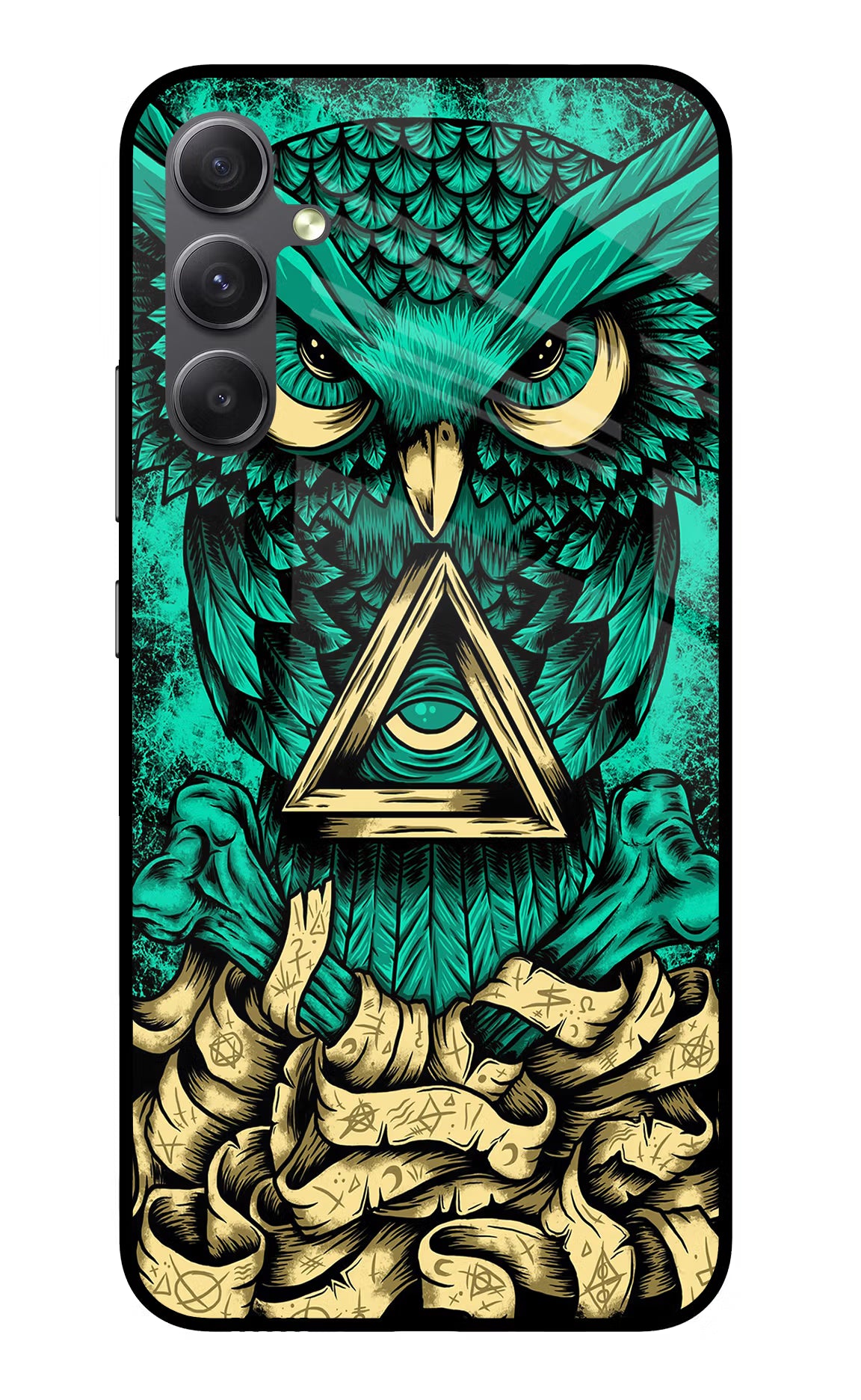 Green Owl Samsung A34 5G Glass Case Back Cover by Casekaro
