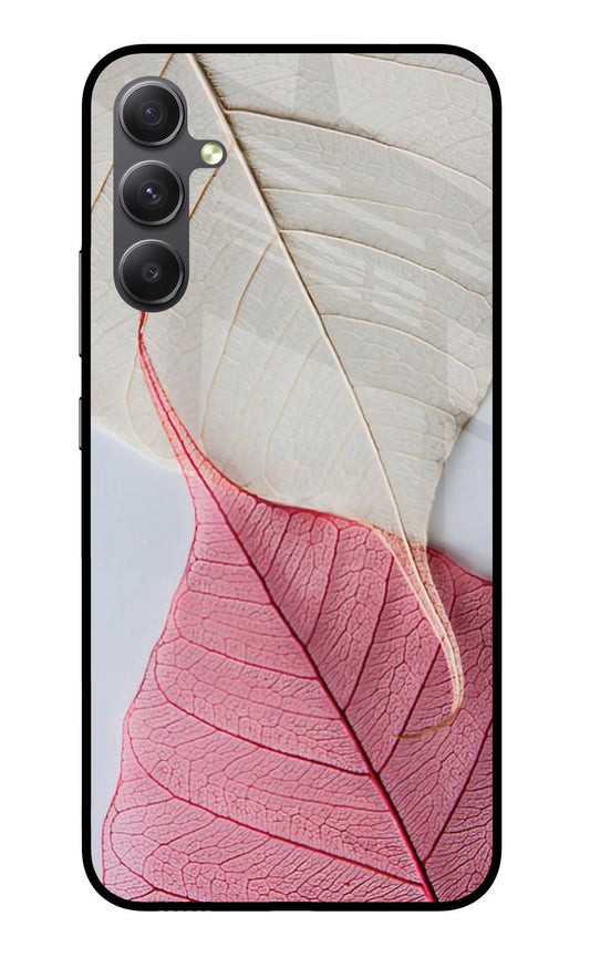 White Pink Leaf Samsung A34 5G Glass Case