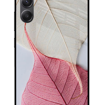 White Pink Leaf Samsung A34 5G Glass Case Back Cover by Casekaro
