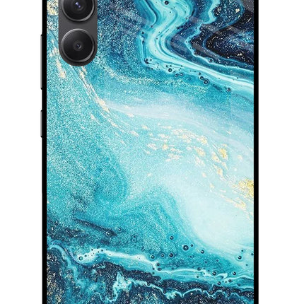 Blue Glitter Marble Samsung A34 5G Glass Case
