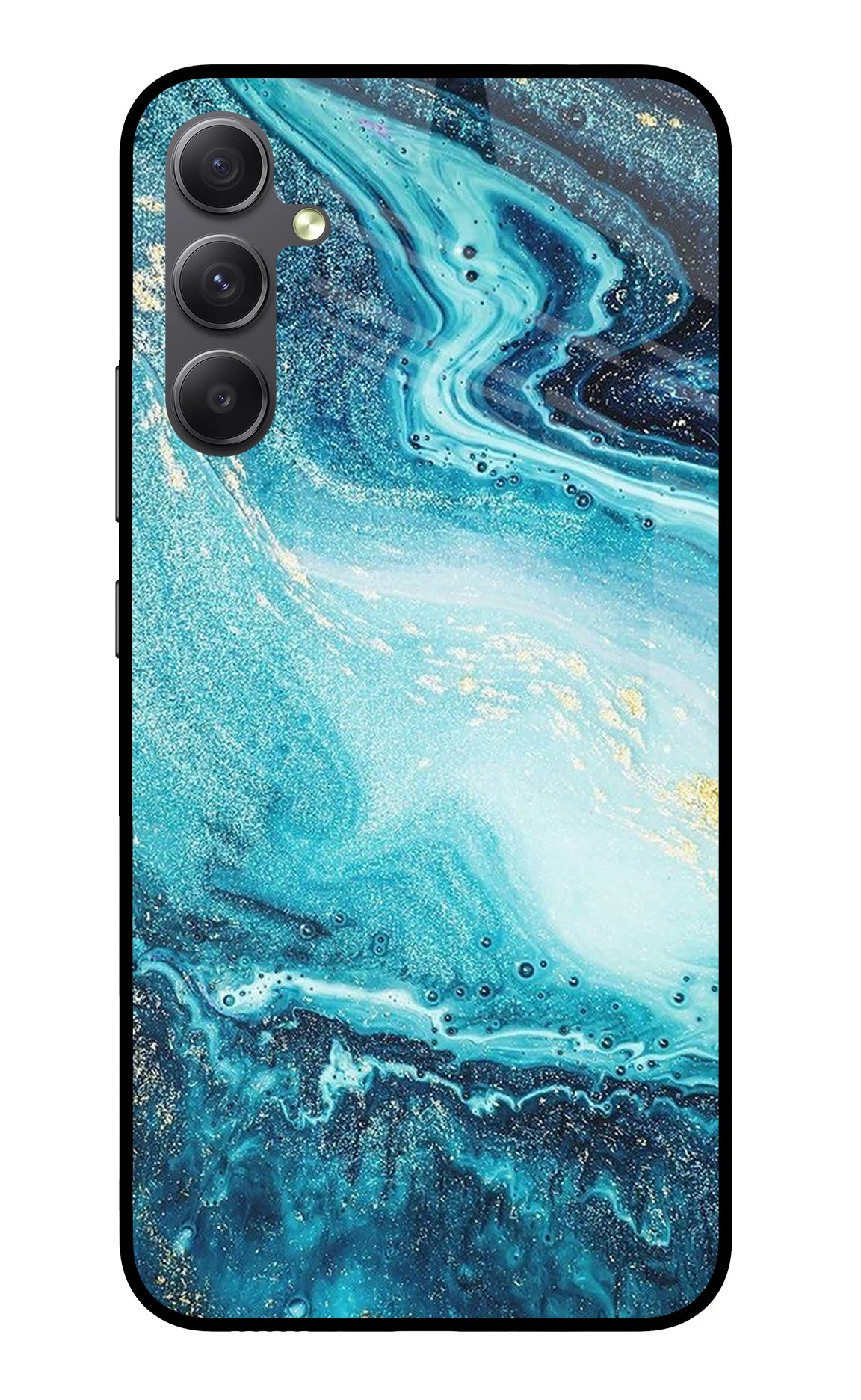 Blue Glitter Marble Samsung A34 5G Glass Case