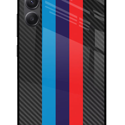 BMW Stripes Pattern Samsung A34 5G Glass Case Back Cover by Casekaro