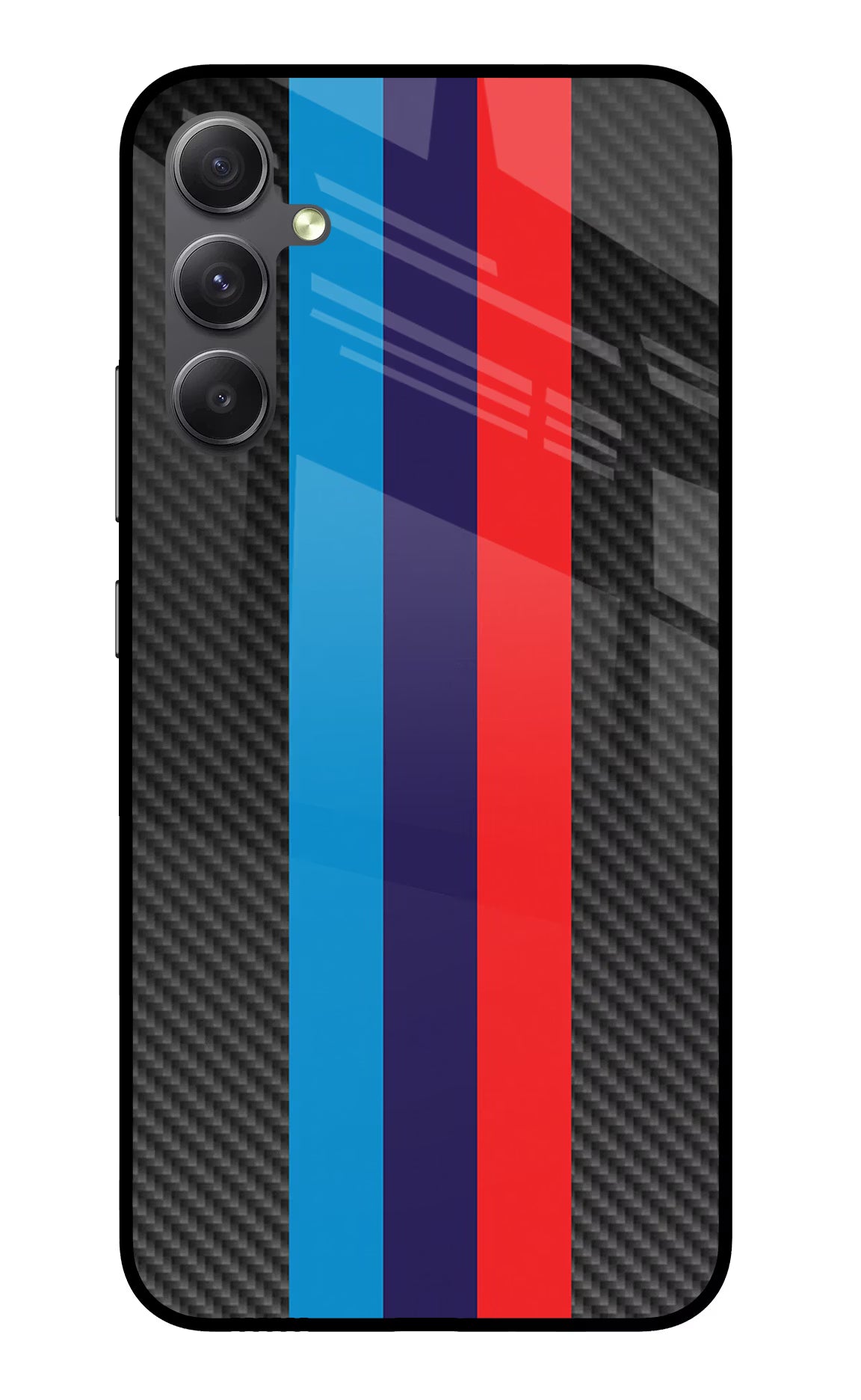BMW Stripes Pattern Samsung A34 5G Glass Case Back Cover by Casekaro