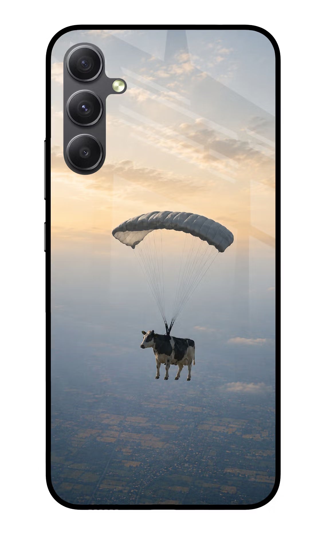 Skydiving Cow Samsung A34 5G Glass Case
