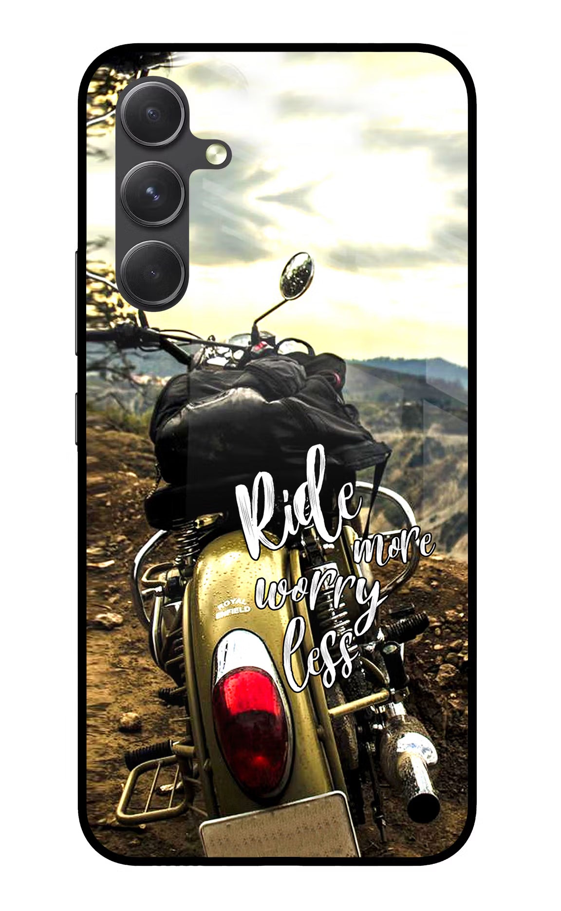 Ride More Worry Less Samsung A54 5G Glass Case Back Cover by Casekaro