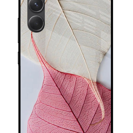 White Pink Leaf Samsung A54 5G Glass Case Back Cover by Casekaro