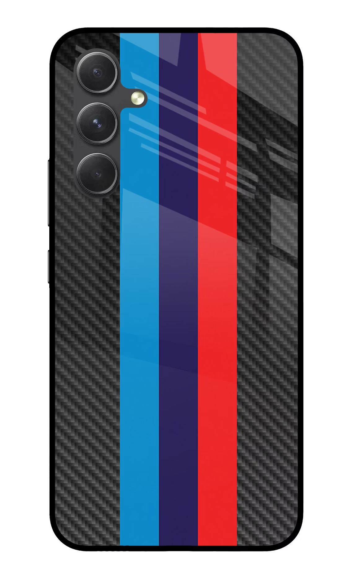 BMW Stripes Pattern Samsung A54 5G Glass Case Back Cover by Casekaro