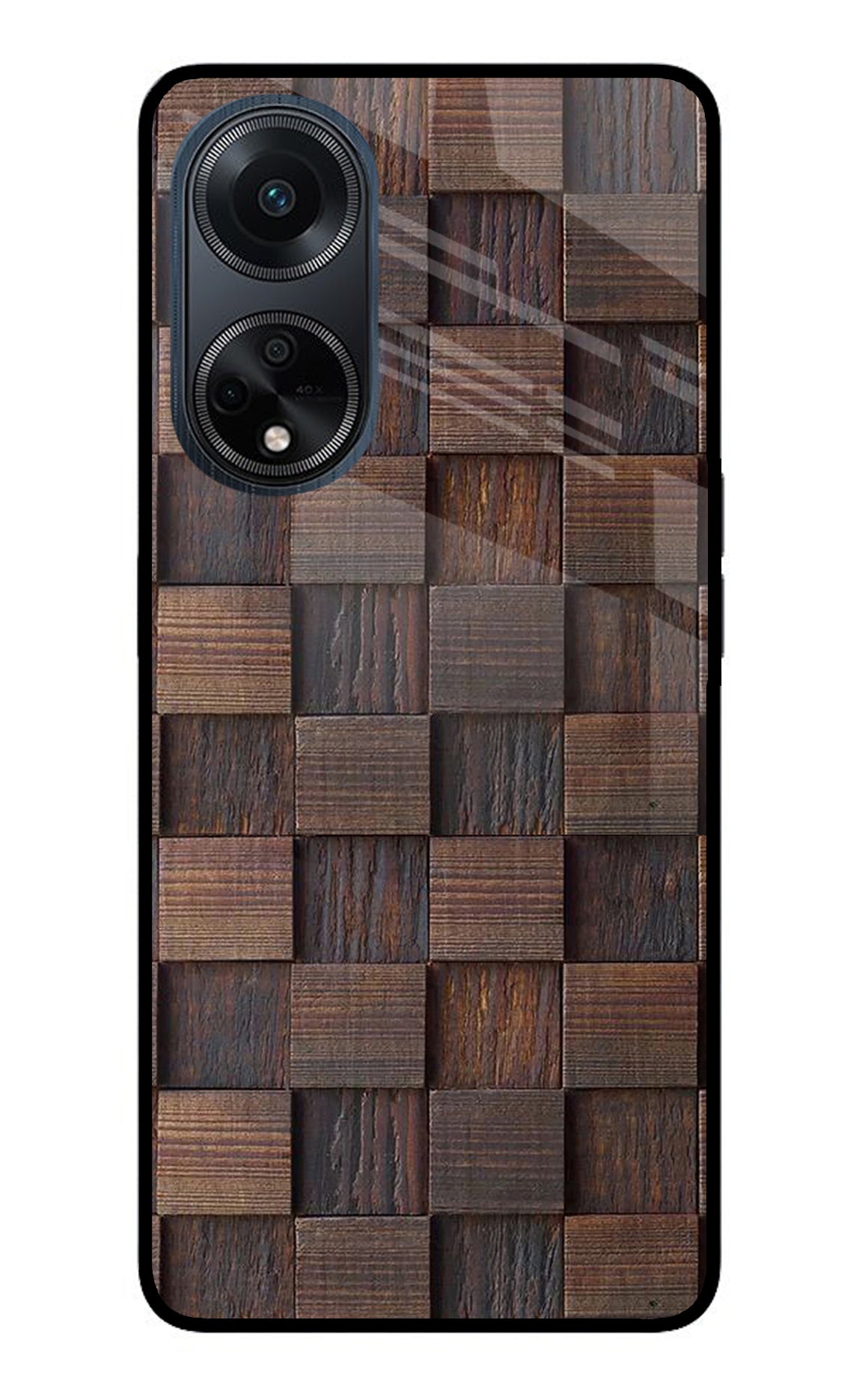 Wooden Cube Design Oppo F23 Glass Case