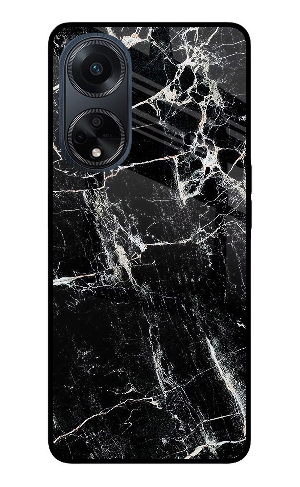 Black Marble Texture Oppo F23 Glass Case Back Cover by Casekaro