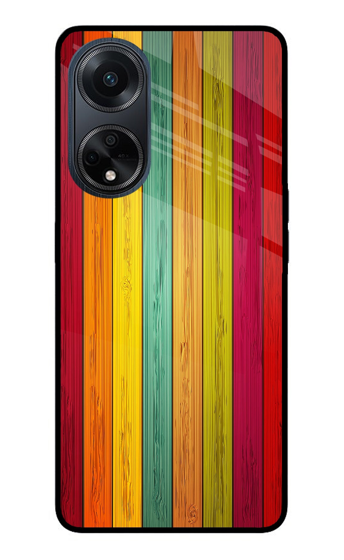 Multicolor Wooden Oppo F23 Glass Case