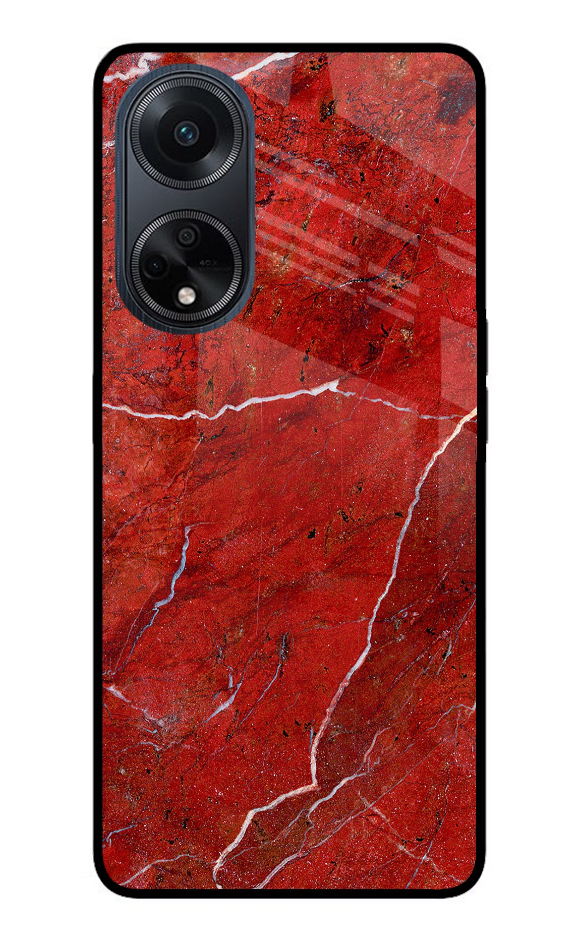 Red Marble Design Oppo F23 Glass Case Back Cover by Casekaro