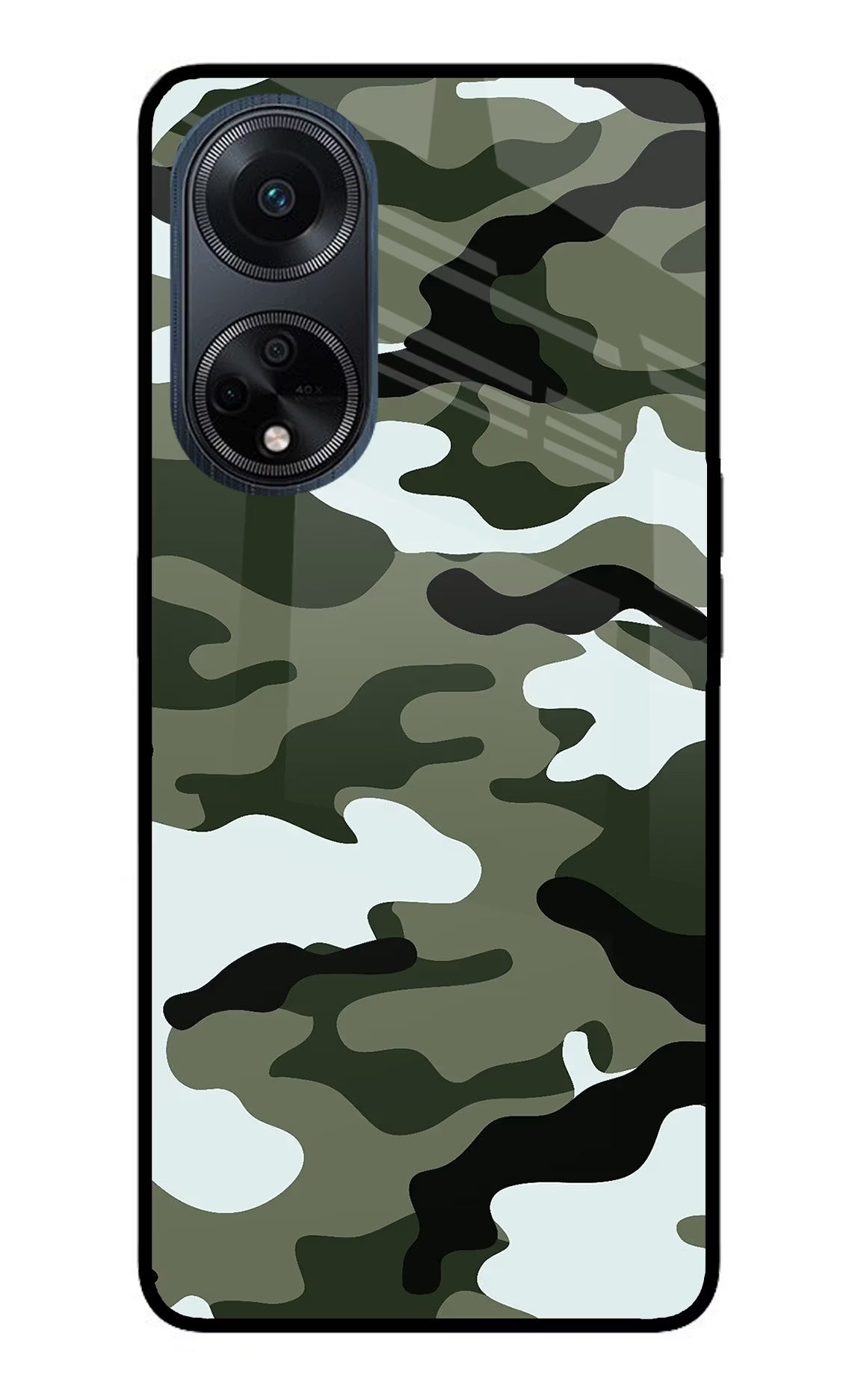 Camouflage Oppo F23 Glass Case Back Cover by Casekaro
