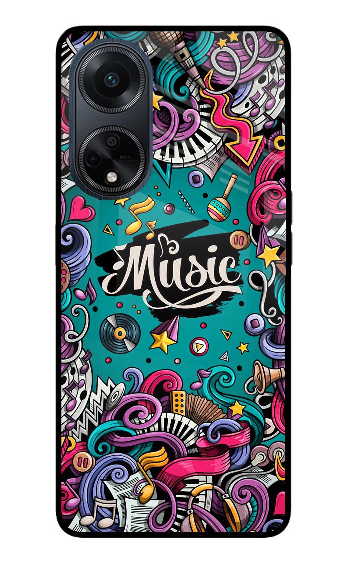 Music Graffiti Oppo F23 Glass Case Back Cover by Casekaro