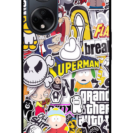 Sticker Bomb Oppo F23 Glass Case Back Cover by Casekaro