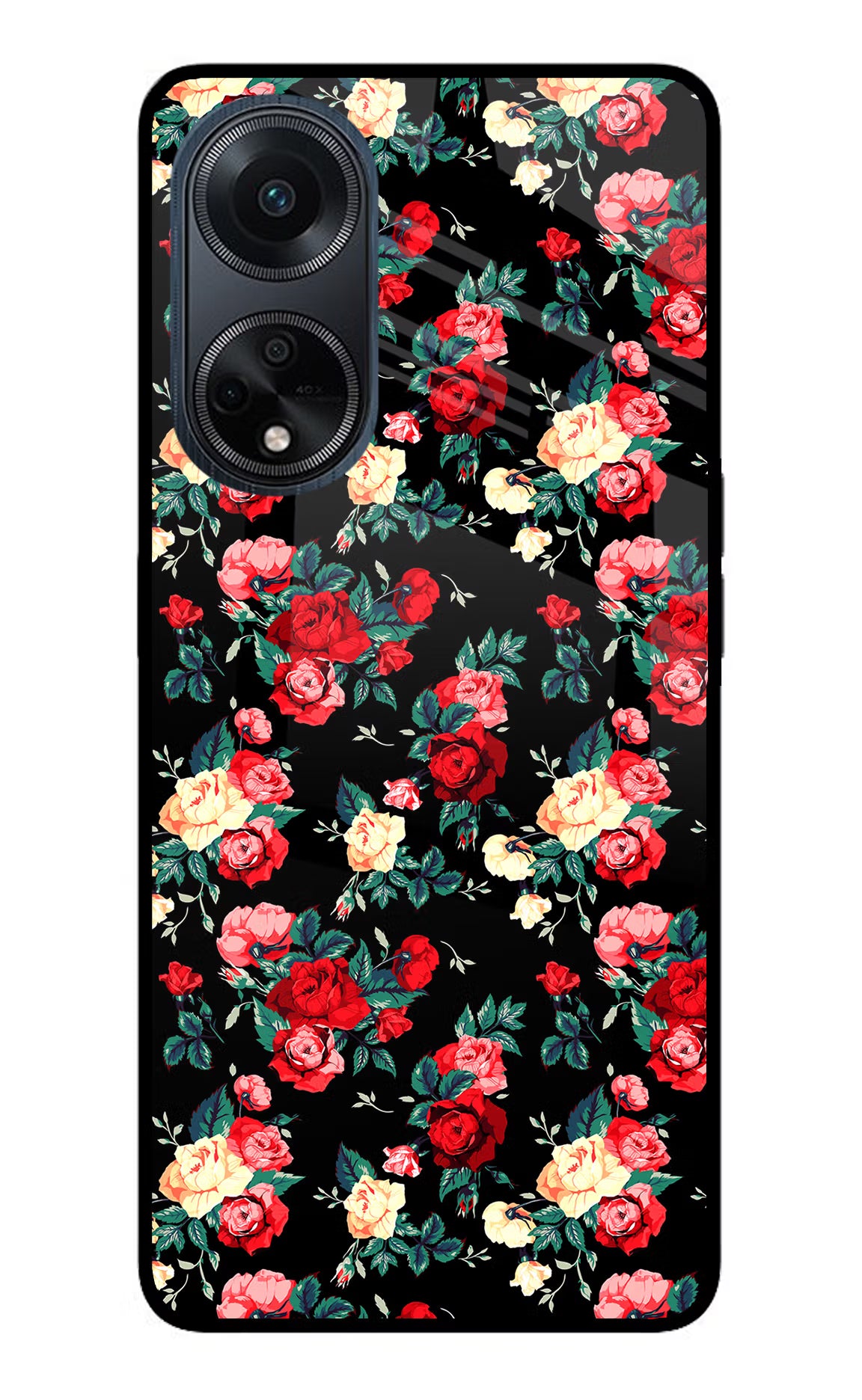 Rose Pattern Oppo F23 Glass Case Back Cover by Casekaro