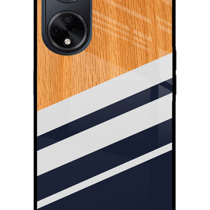 Blue and white wooden Oppo F23 Glass Case Back Cover by Casekaro