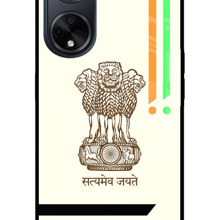 Satyamev Jayate Brown Logo Oppo F23 Glass Case Back Cover by Casekaro