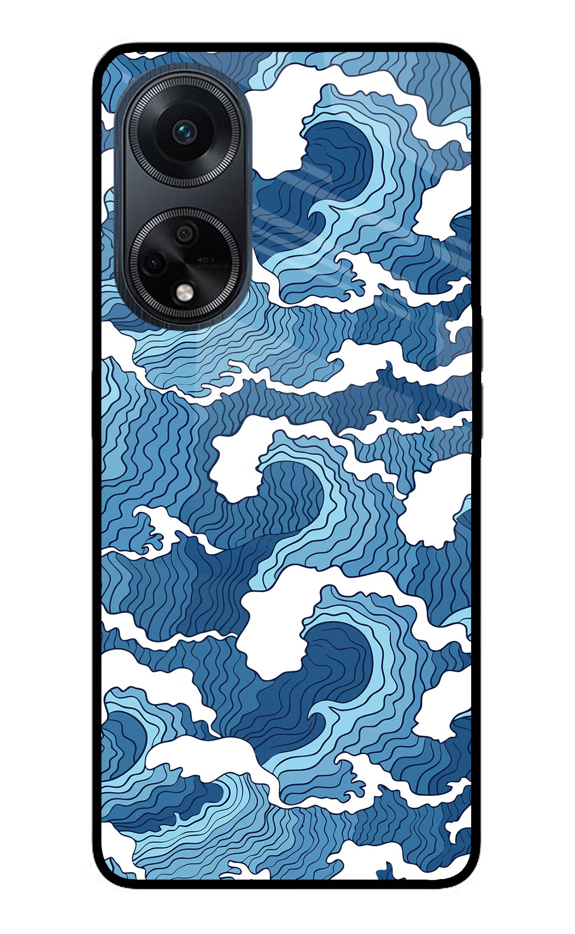 Blue Waves Oppo F23 Glass Case Back Cover by Casekaro