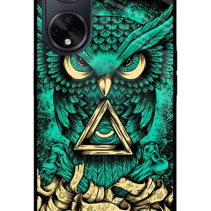 Green Owl Oppo F23 Glass Case Back Cover by Casekaro