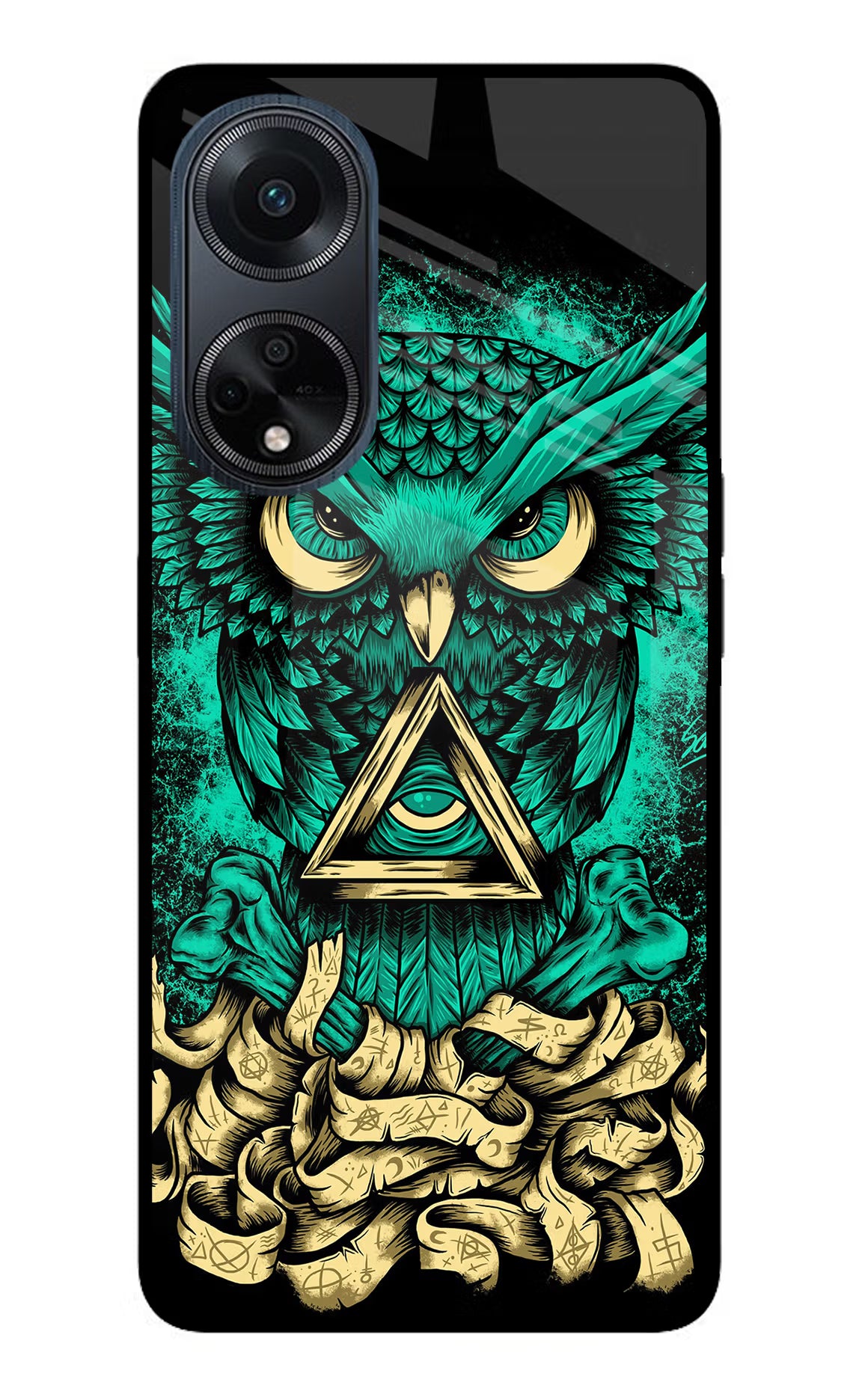 Green Owl Oppo F23 Glass Case Back Cover by Casekaro